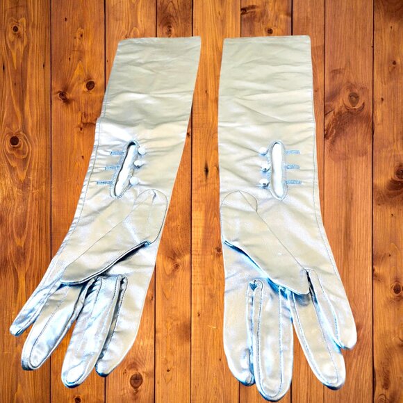 Vintage Silver Opera Gloves Metallic Long Formal Prom Evening Wearn 23" Long - Picture 10 of 13